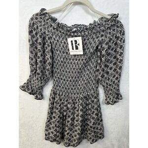 New Skylar + Madison Black White Floral Mini Dress Off Shoulder Small S NWT